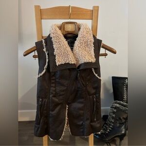 QED London Dark Brown Teddy Jacket with Cream Shearling